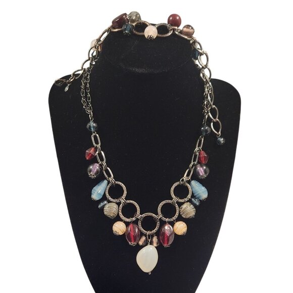 Premier Designs Necklace Art Glass Swirl Gun Metal Bohemian Charm Bead - Picture 1 of 10